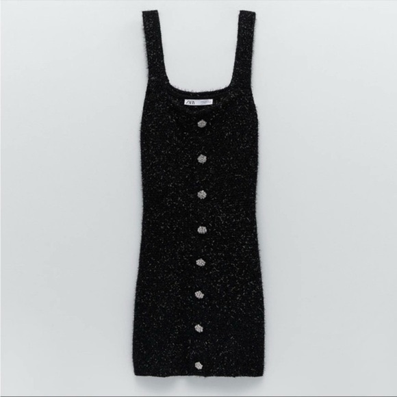 Zara Tweed Mini Dress Eyelash Metallic Knit Jewel Button Blogger favorite - Picture 10 of 14